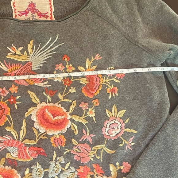 Johnny Was Charcoal Top with Vibrant Embroidery Crew - Picture 3 of 6